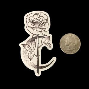10/$10 – Vinyl Floral Moon Rose Sticker – Black & White Waterproof Decal